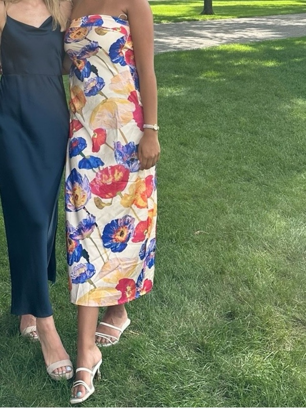 Strapless Floral Midi Dress in Multi-Color